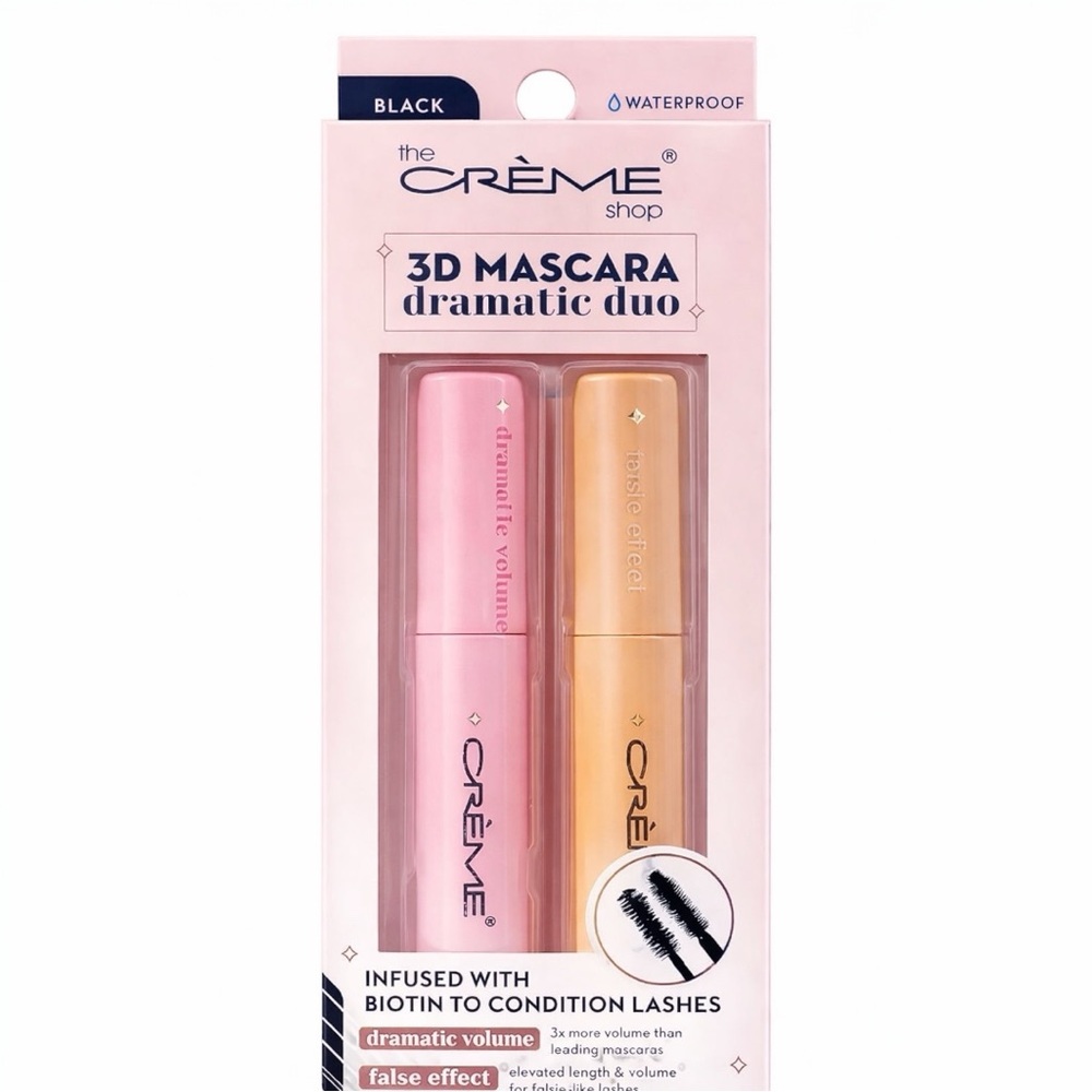 The Crème Shop 3D Mascara Dramatic Duo Black Waterproof Volumizing Lengthening